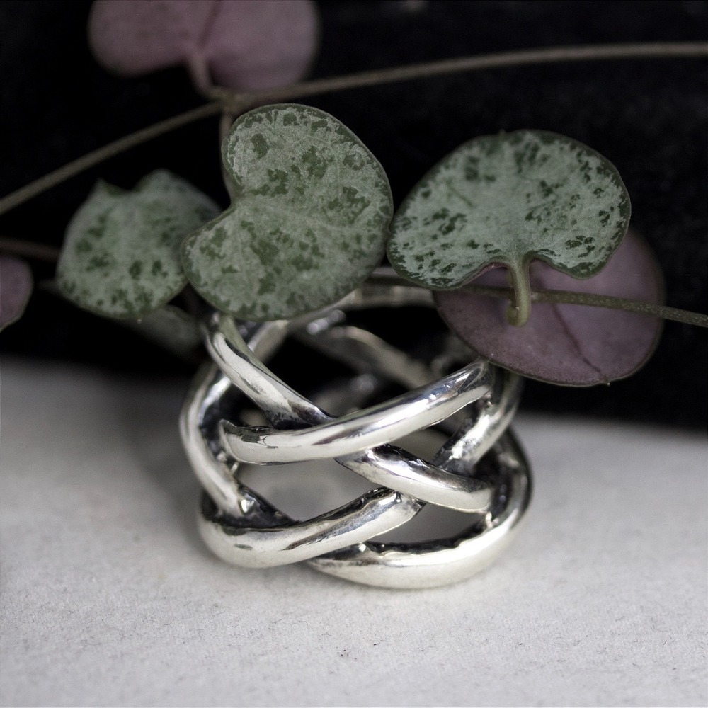 ITA Mexico Sterling Silver Modernist Abstract Interwoven Knot Ring Size 8